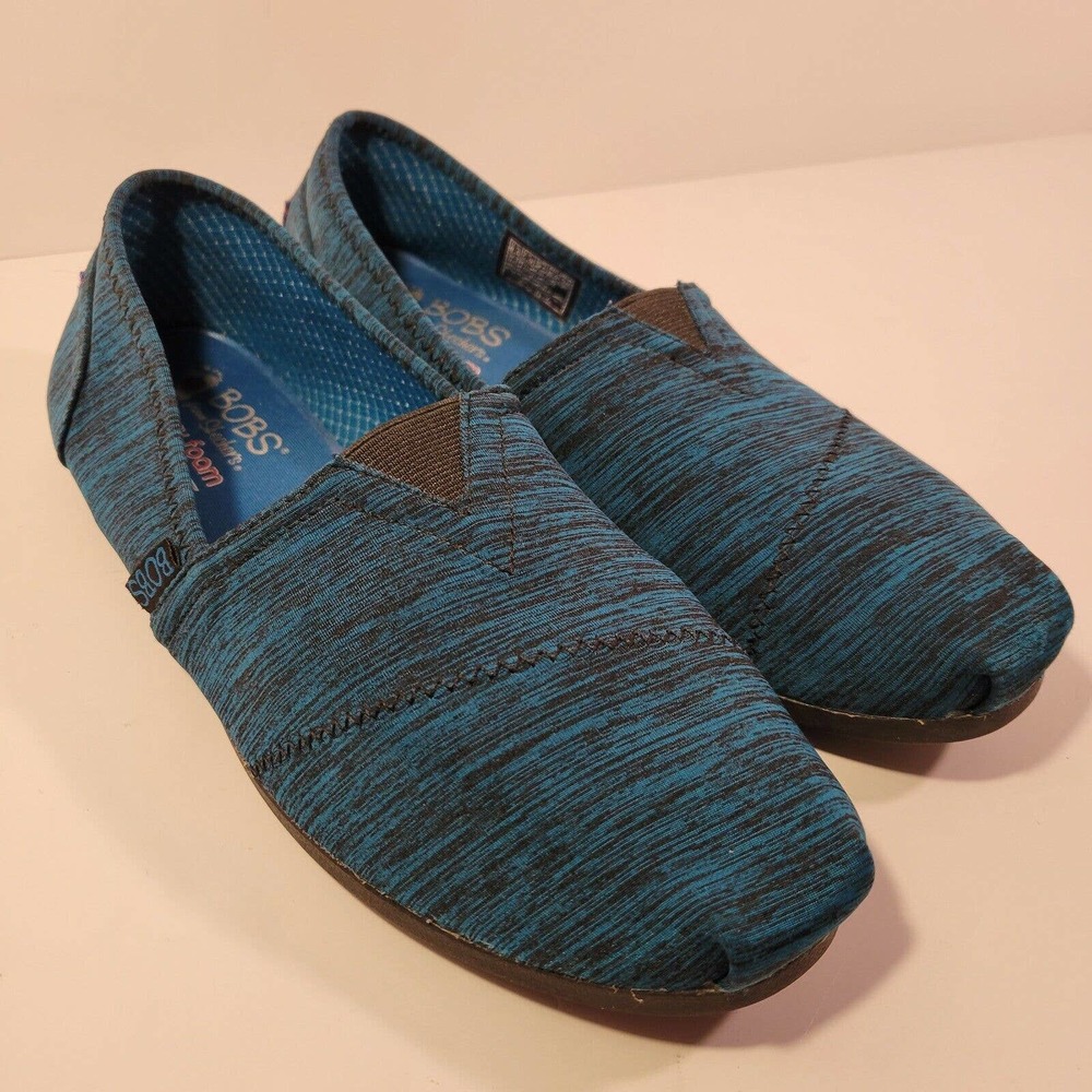 Bobs from Skechers Women's 8.5 Memory Foam Stretch Fit Arch Pillow Slip On Blue